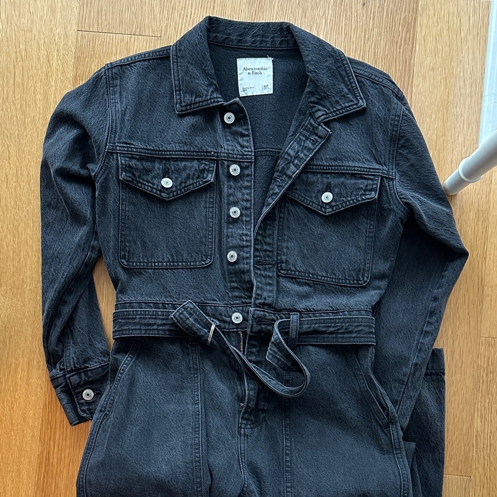 Abercrombie black Denim Jumpsuit with Belt